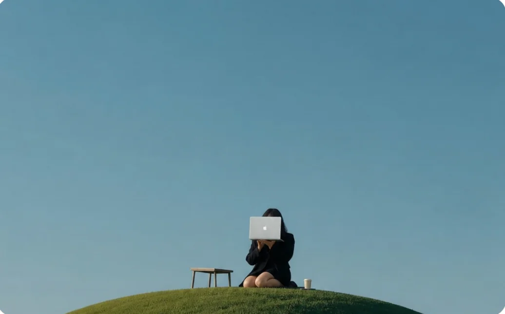 Person working on a hilltop
